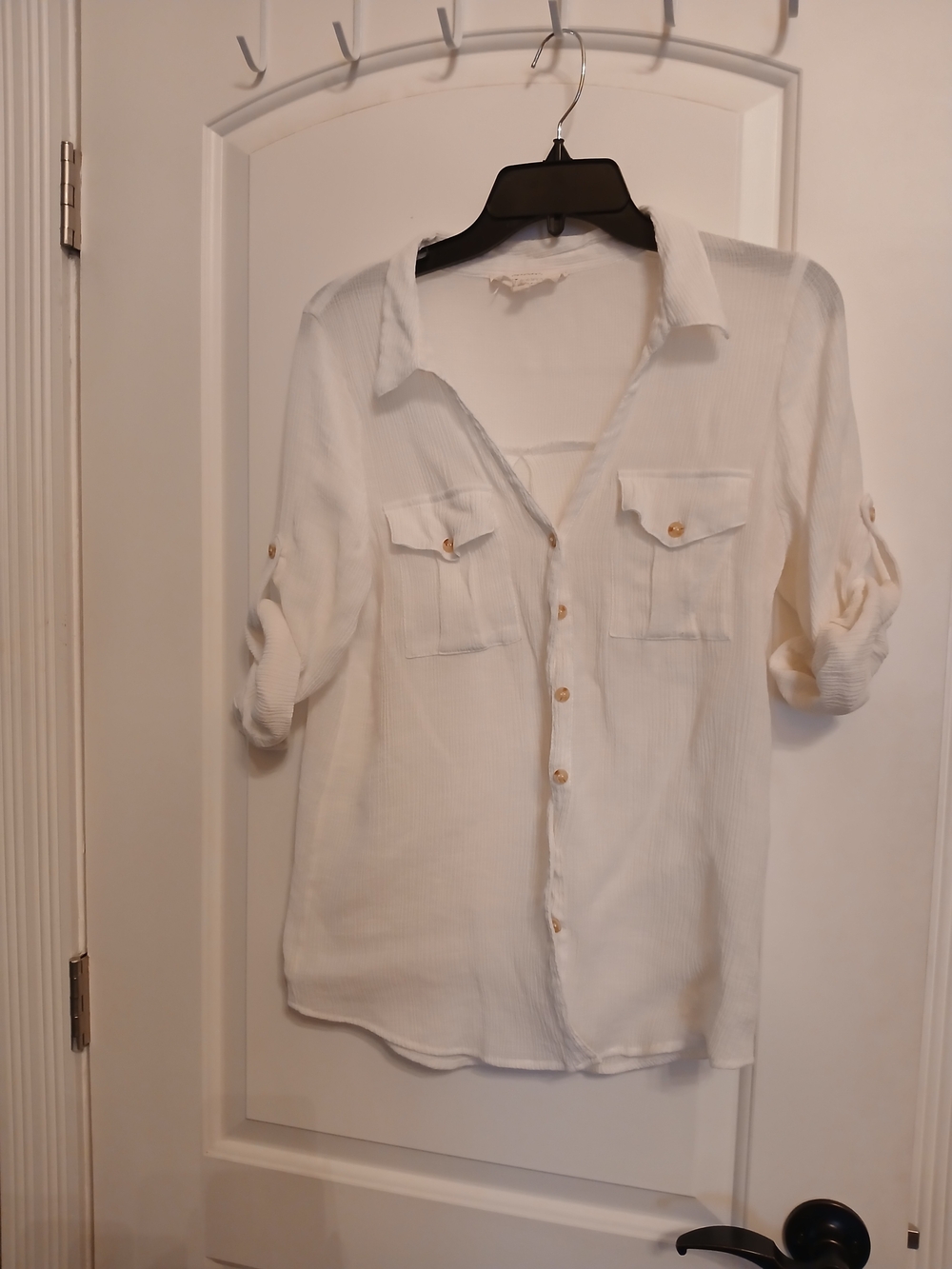 Classic White Rayon Gauze Button-Front Womans  Shirt Xl (Fits Like M)
